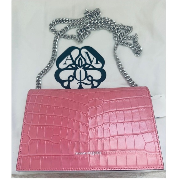 ALEXANDER MCQUEEN Calfskin Crocodile Embossed Skull Mini Crossbody Bag WOC NEW - Picture 10 of 16